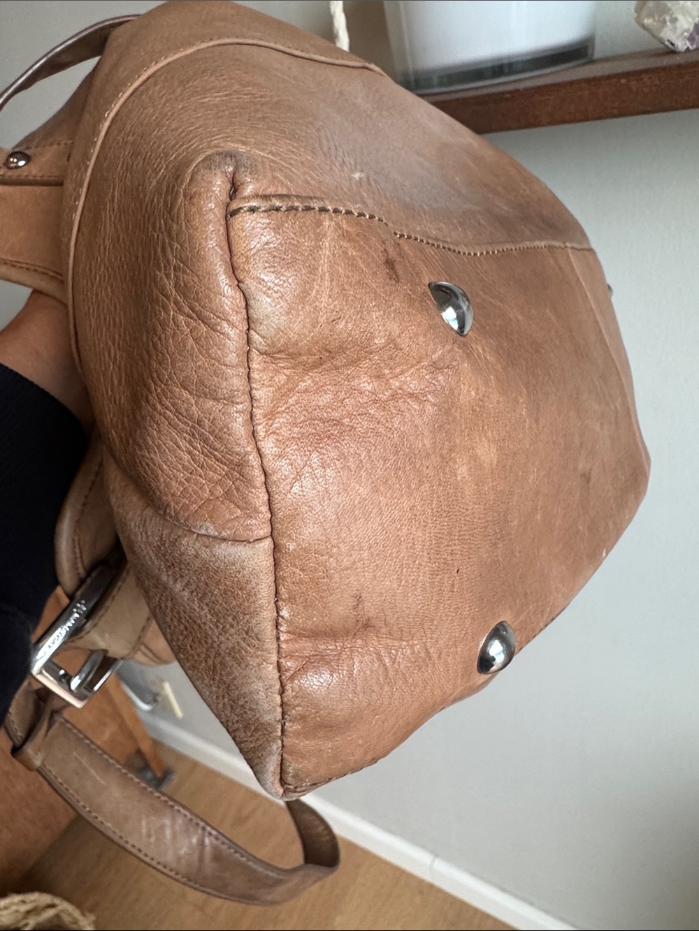 b. makowsky Tan Leather Shoulder Bag with Front Zip Pocket - Picture 7 of 8